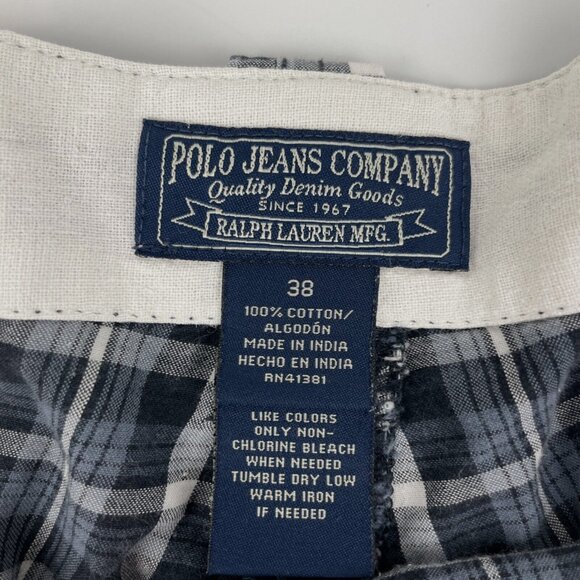 NEW Vintage Polo Ralph Lauren Jeans Company Cargo Shorts! 40 Black & Blue Plaid - Picture 3 of 3